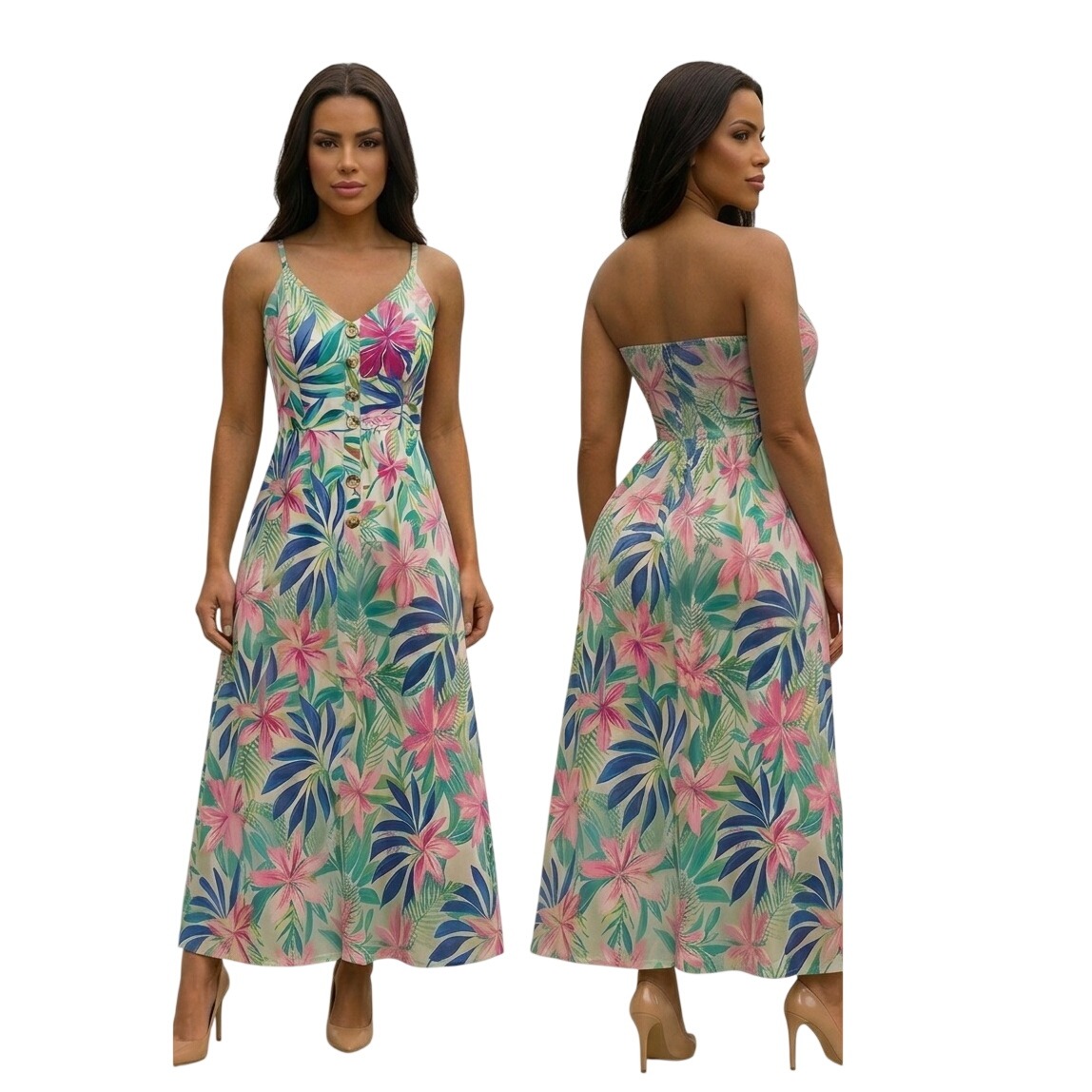 Loft Maxi Dress Tropical Floral Print Sleeveless Casual Sundress Size 2 Mint